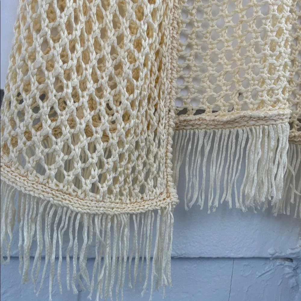 POL Women’s Cream Crochet Knitwear Boho Bohemian Open Front Cardigan Size Small